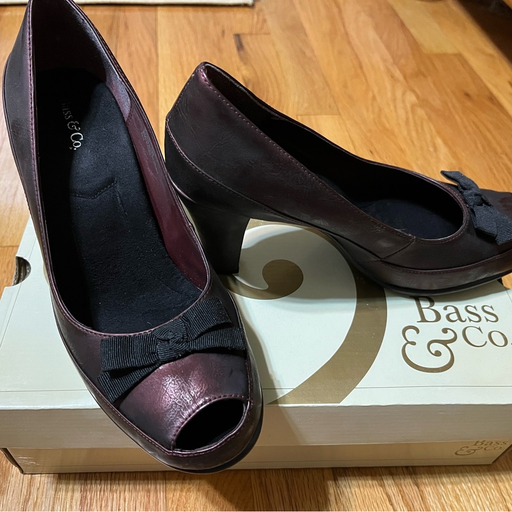Bass Dark Burgundy Peep Toe Heels